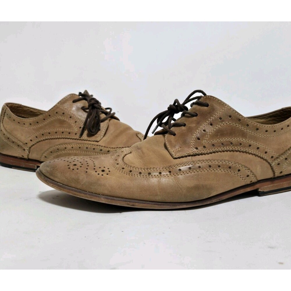 Aldo Shoes Mens 10 Distressed Leather Wingtip Dress Lace-Up Tan Brown Business